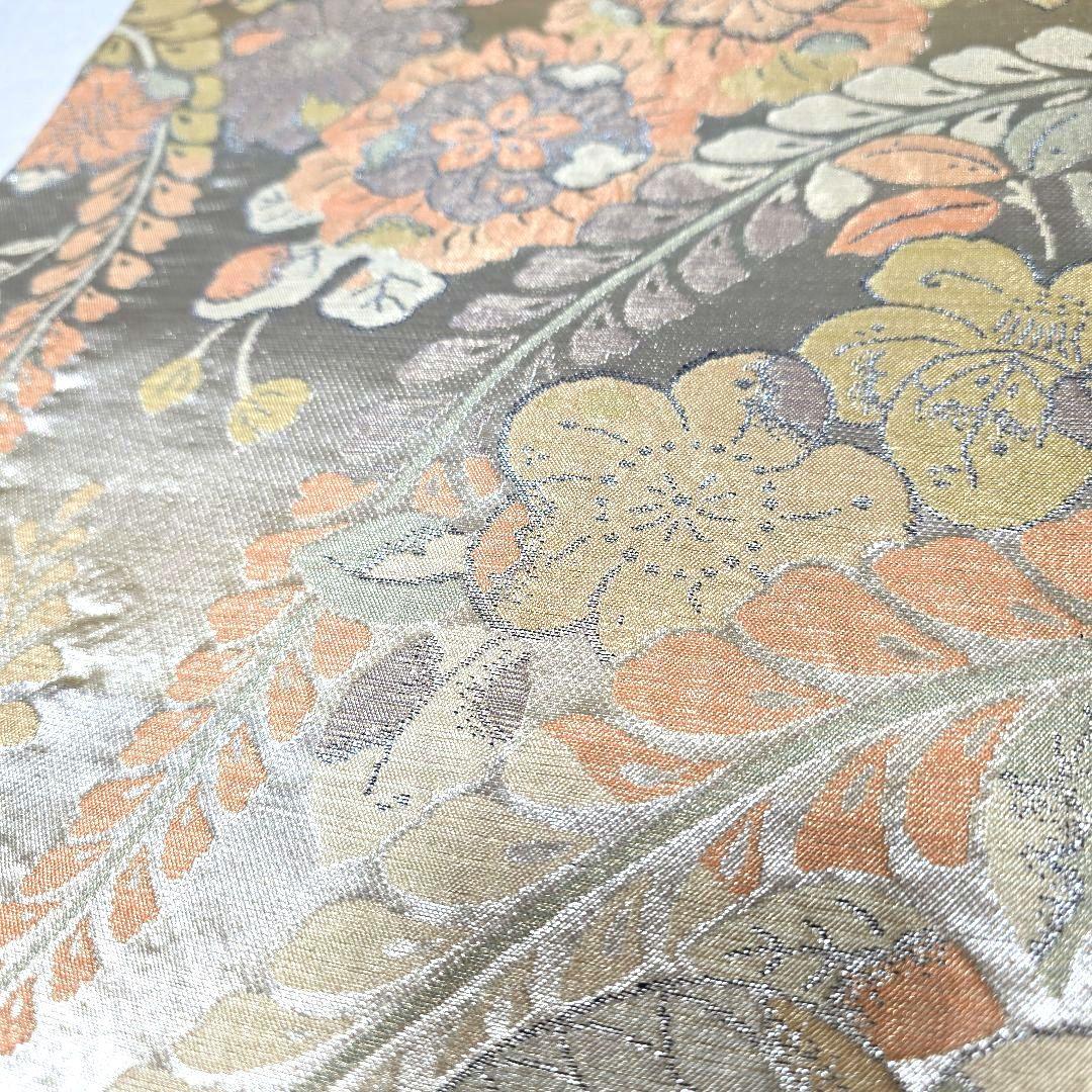 オレンジベージュ糸巻訪問着と袋帯・帯揚げ帯締めの4点フルセット