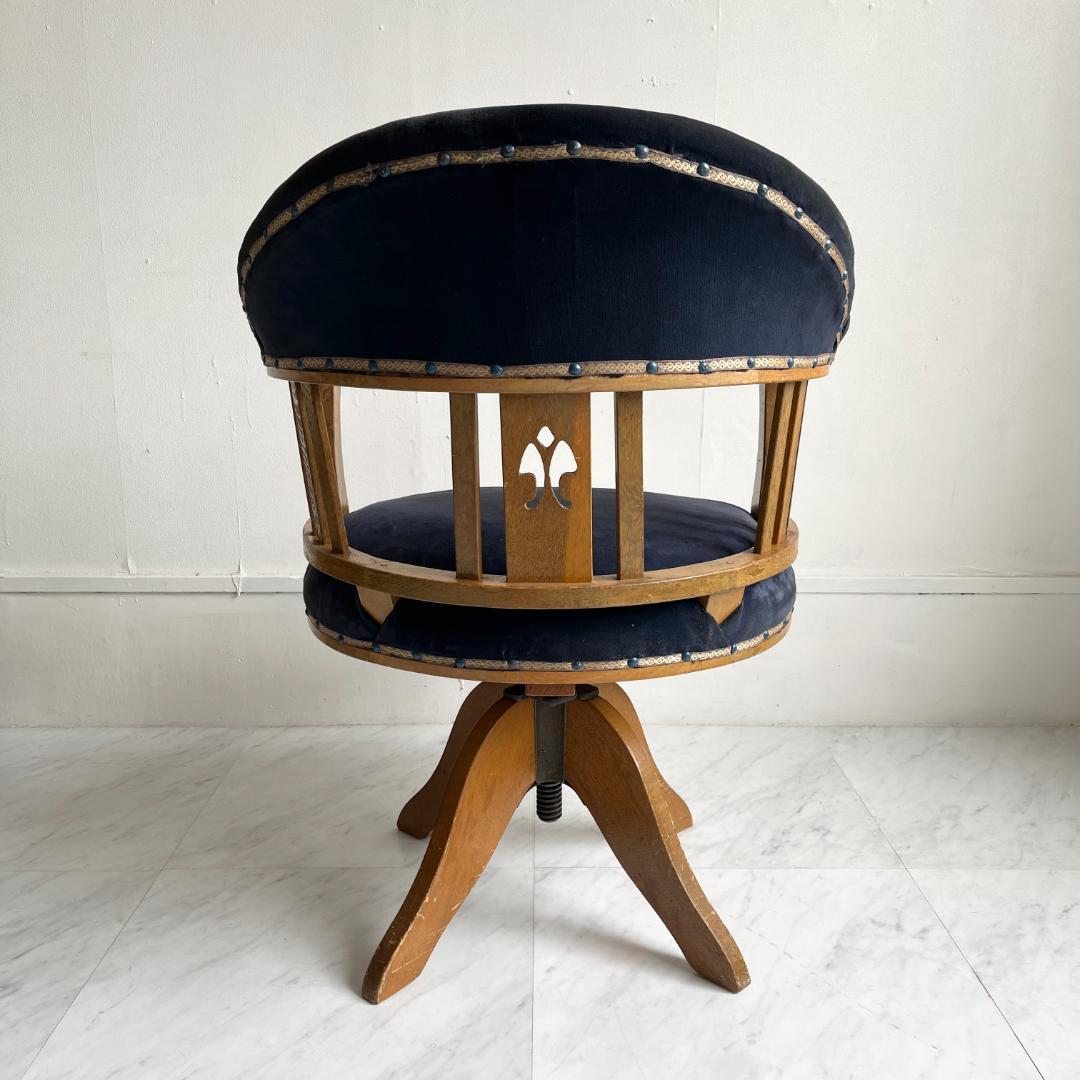古い木製回転椅子 ドクターチェア ベロアシート ヴィンテージ レトロ 中古