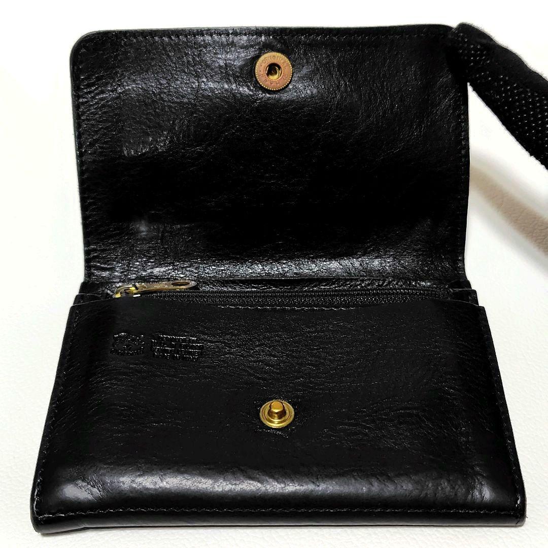 イルビゾンテ　折り財布　黒　レザー　ロゴ型押し　金ボタン