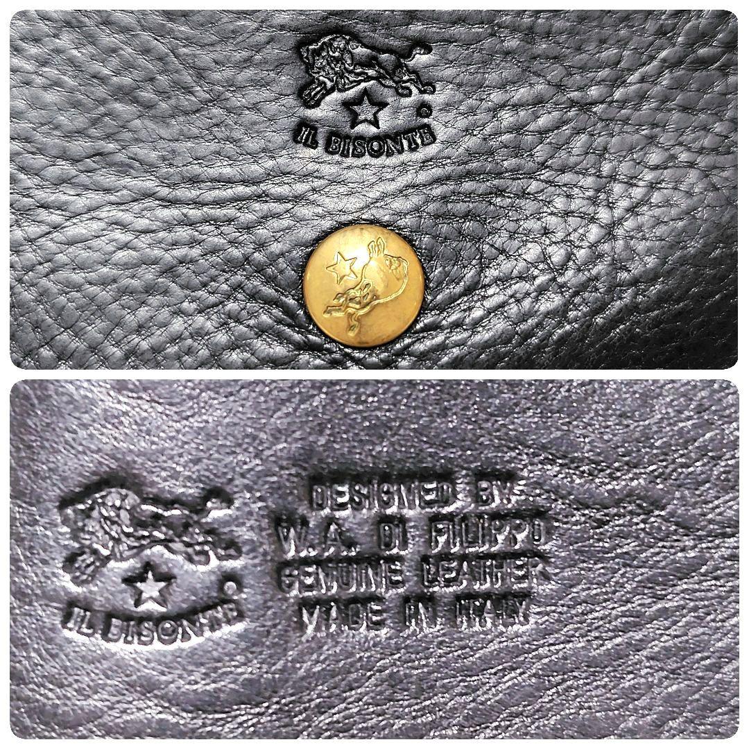 イルビゾンテ　折り財布　黒　レザー　ロゴ型押し　金ボタン