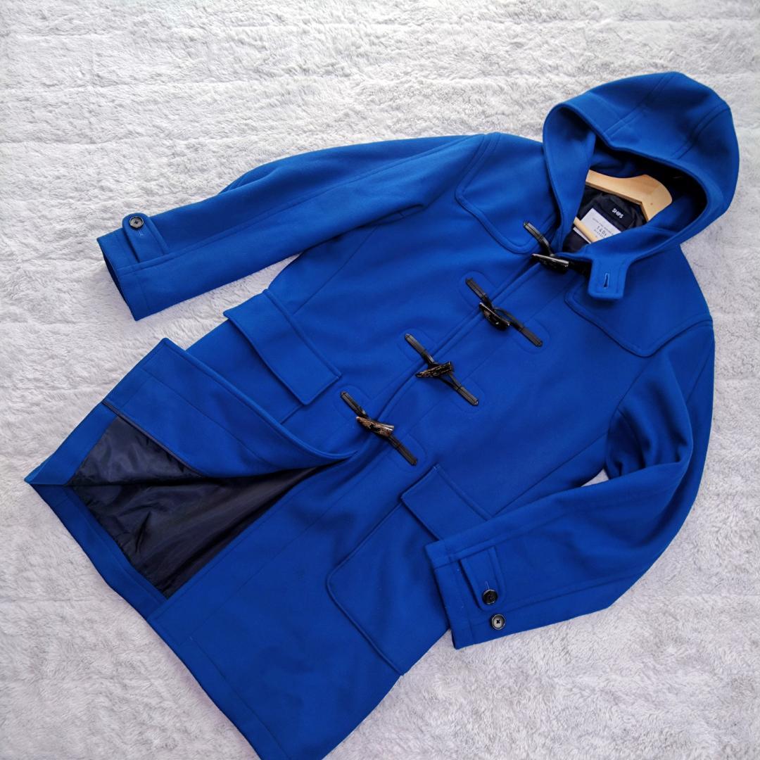 Ｌ　シップスSHIPS ダッフルコート メリノウール 140S トグル　青　Ｌ