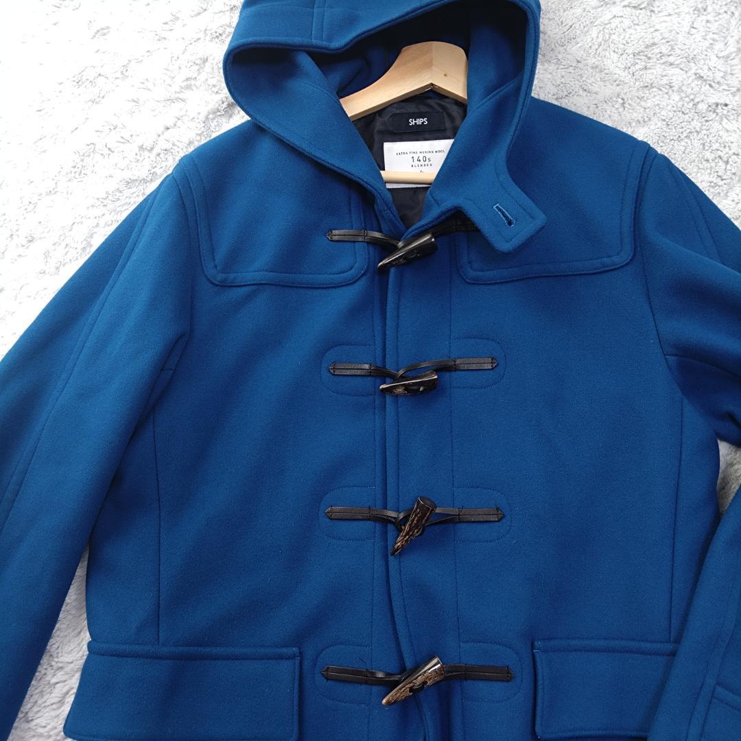 Ｌ　シップスSHIPS ダッフルコート メリノウール 140S トグル　青　Ｌ