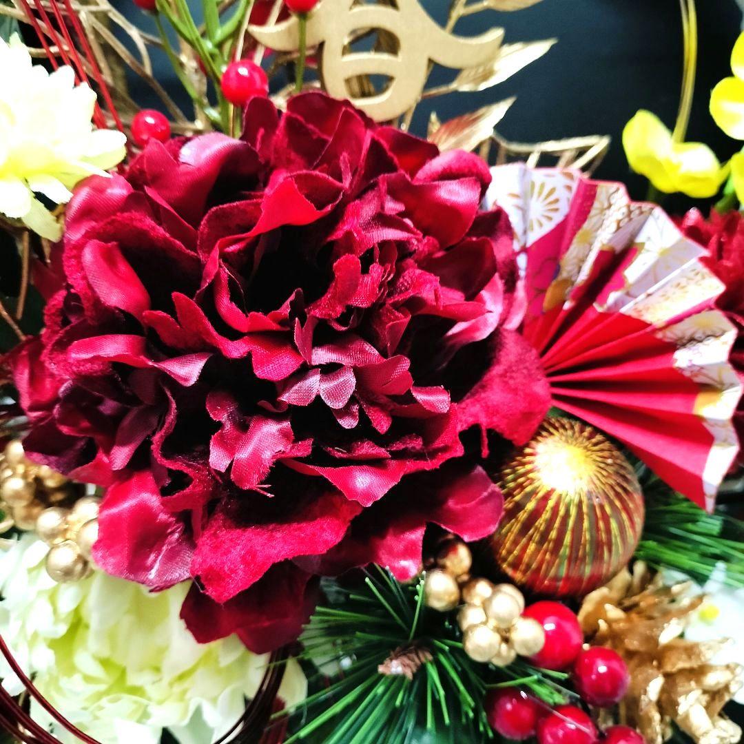 商品名【睦花】華やか！❤ ダリアとマムのお正月リース 冬リース 玄関リース