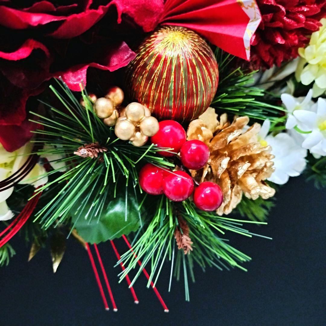 商品名【睦花】華やか！❤ ダリアとマムのお正月リース 冬リース 玄関リース