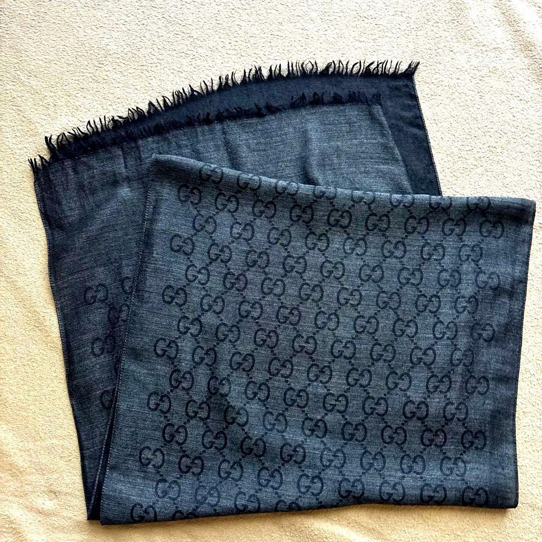 【これからの季節に一点盛り！】Gucci /GGロゴ柄ウール混紡マフラー
