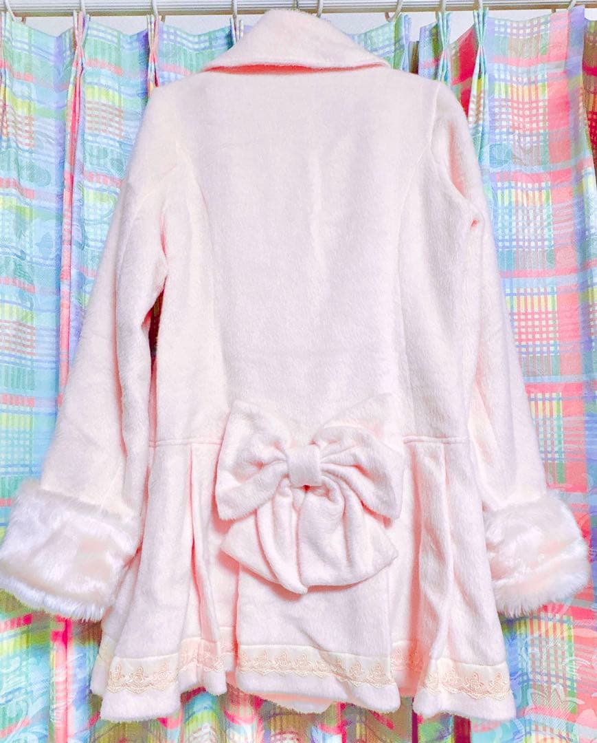 夢展望 ロングコート フレアコート ￼姫系 パステル ピンク リボン 古着