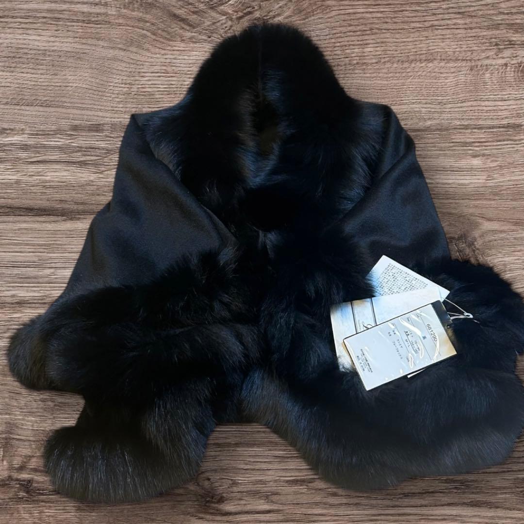 ☆ROSASE CLUB☆カシミヤブルーフォクスファー付きケープコート