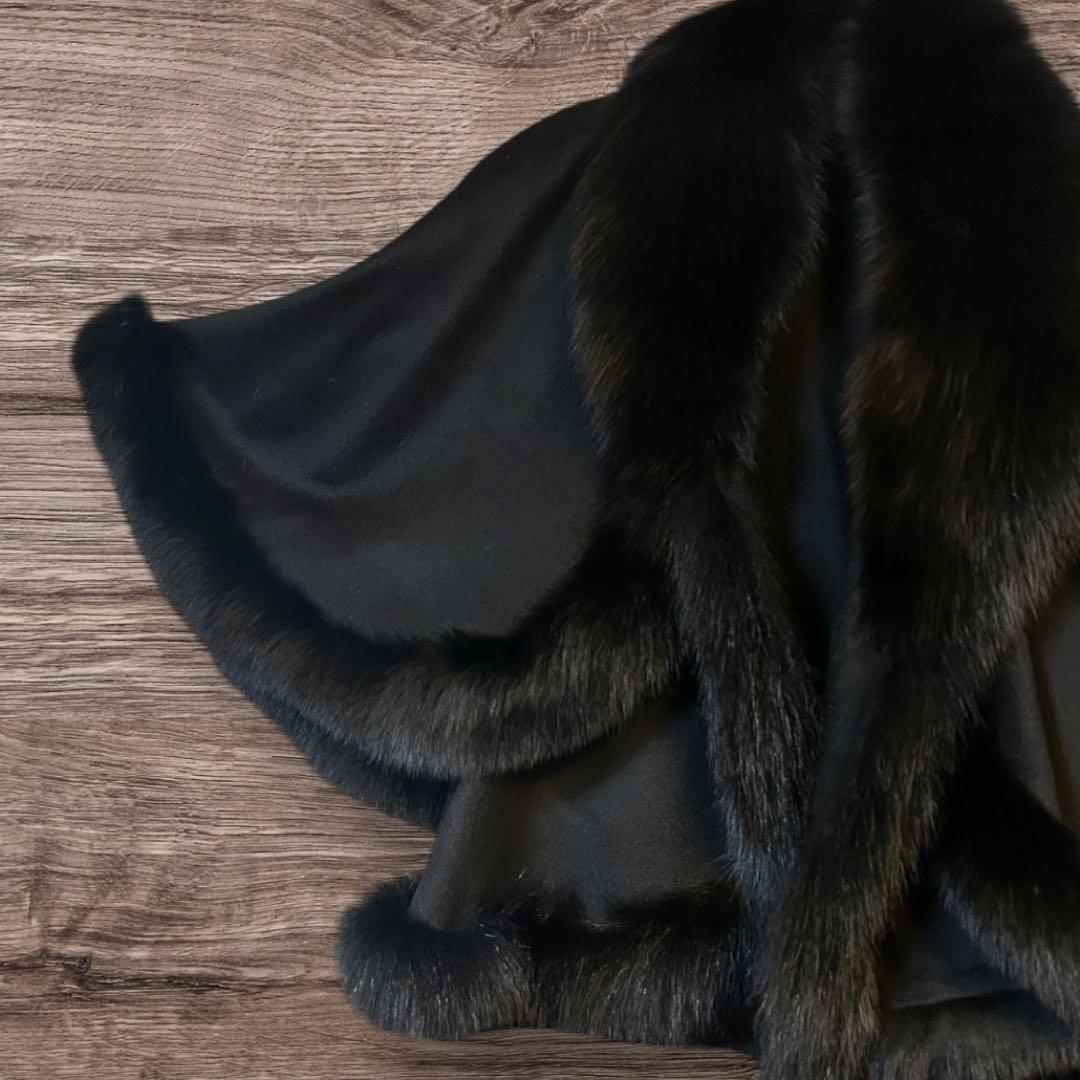 ☆ROSASE CLUB☆カシミヤブルーフォクスファー付きケープコート