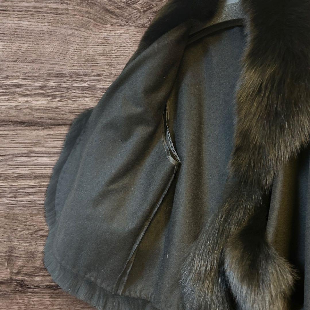 ☆ROSASE CLUB☆カシミヤブルーフォクスファー付きケープコート