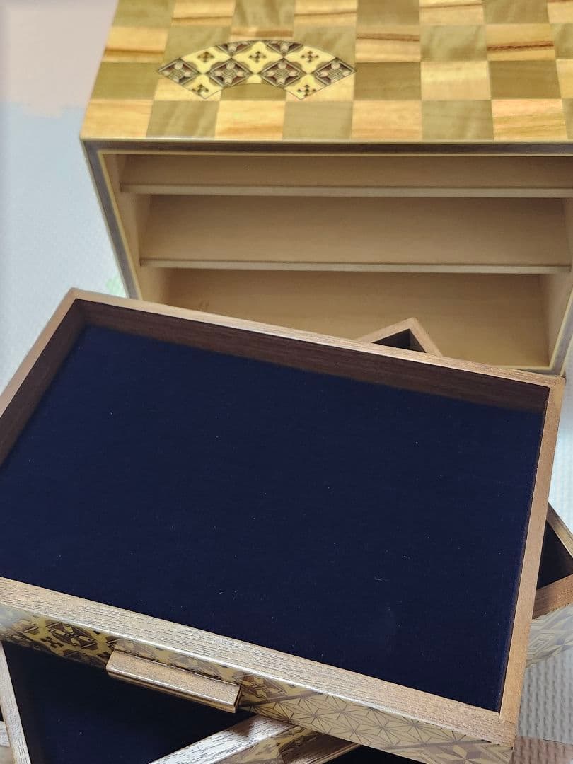 箱根寄木細工 木製収納ボックス　三段