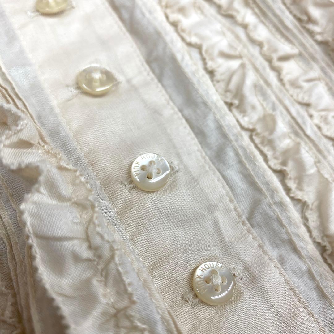 <極美品>ピンクハウス 綿ローン 半袖チュニックブラウス 生成り バニラ