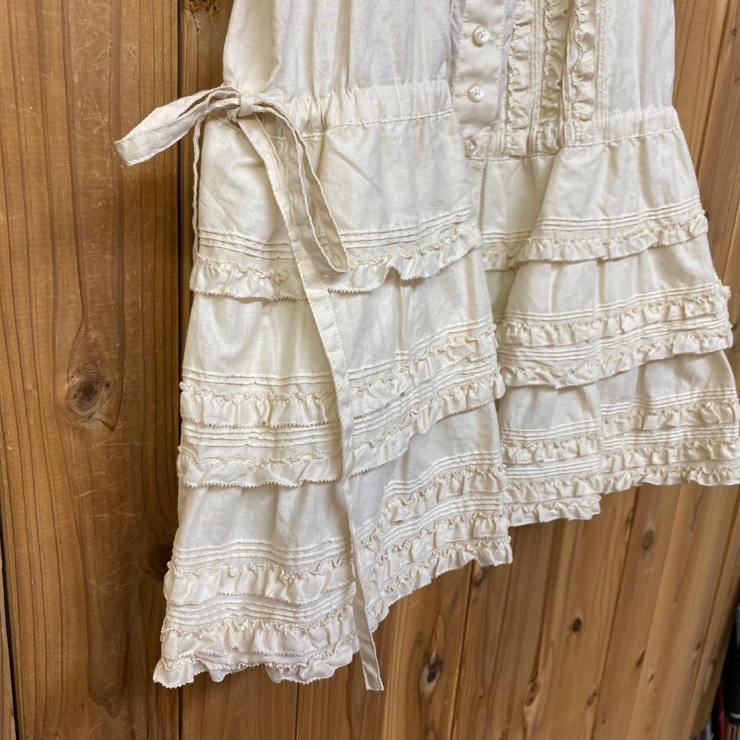 <極美品>ピンクハウス 綿ローン 半袖チュニックブラウス 生成り バニラ