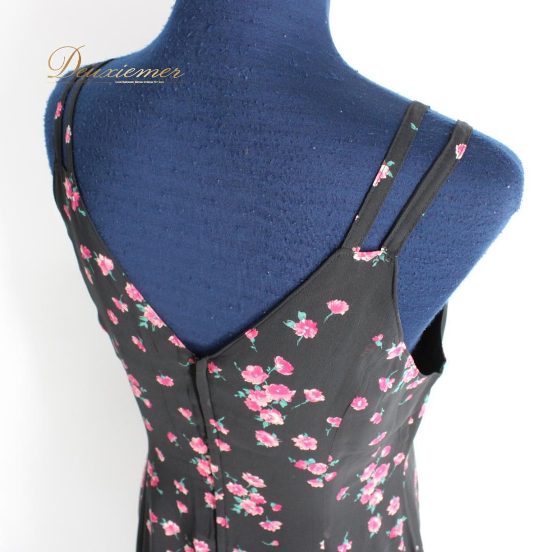 【美品 日本製社交ダンス衣装】ワンピース ドレス Sanline 黒 緑