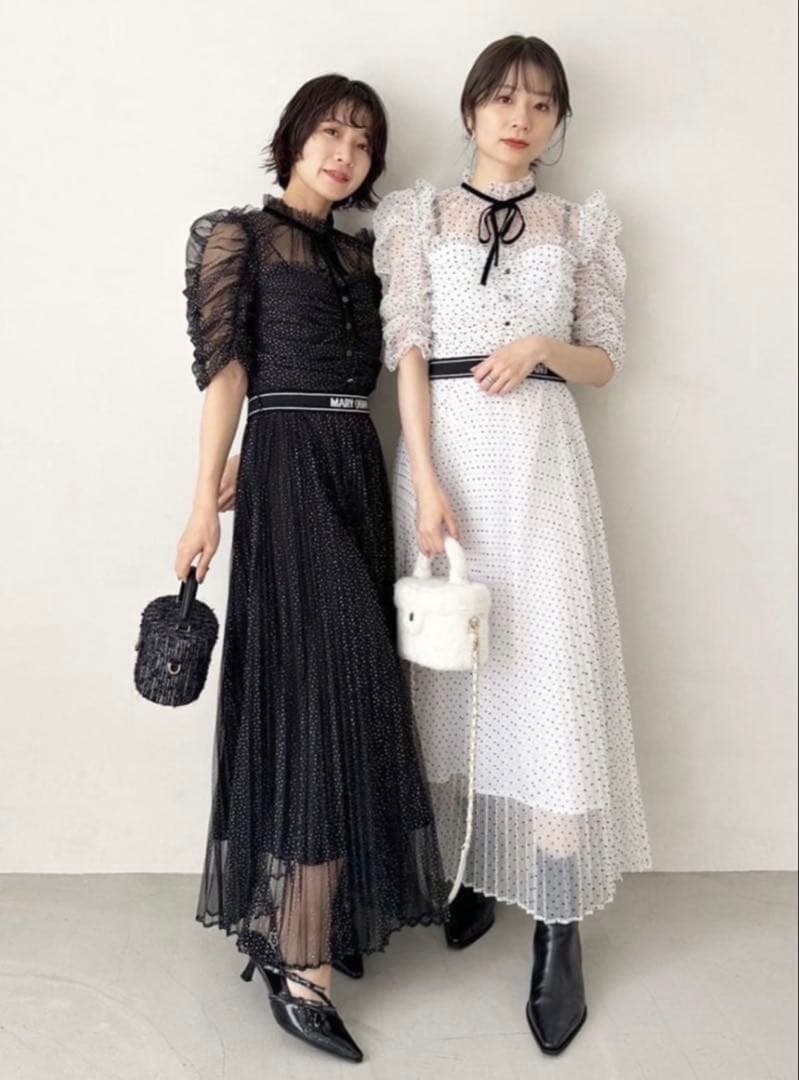 【LILY BROWN×MARY QUANT】ベルト付きドットチュールドレス