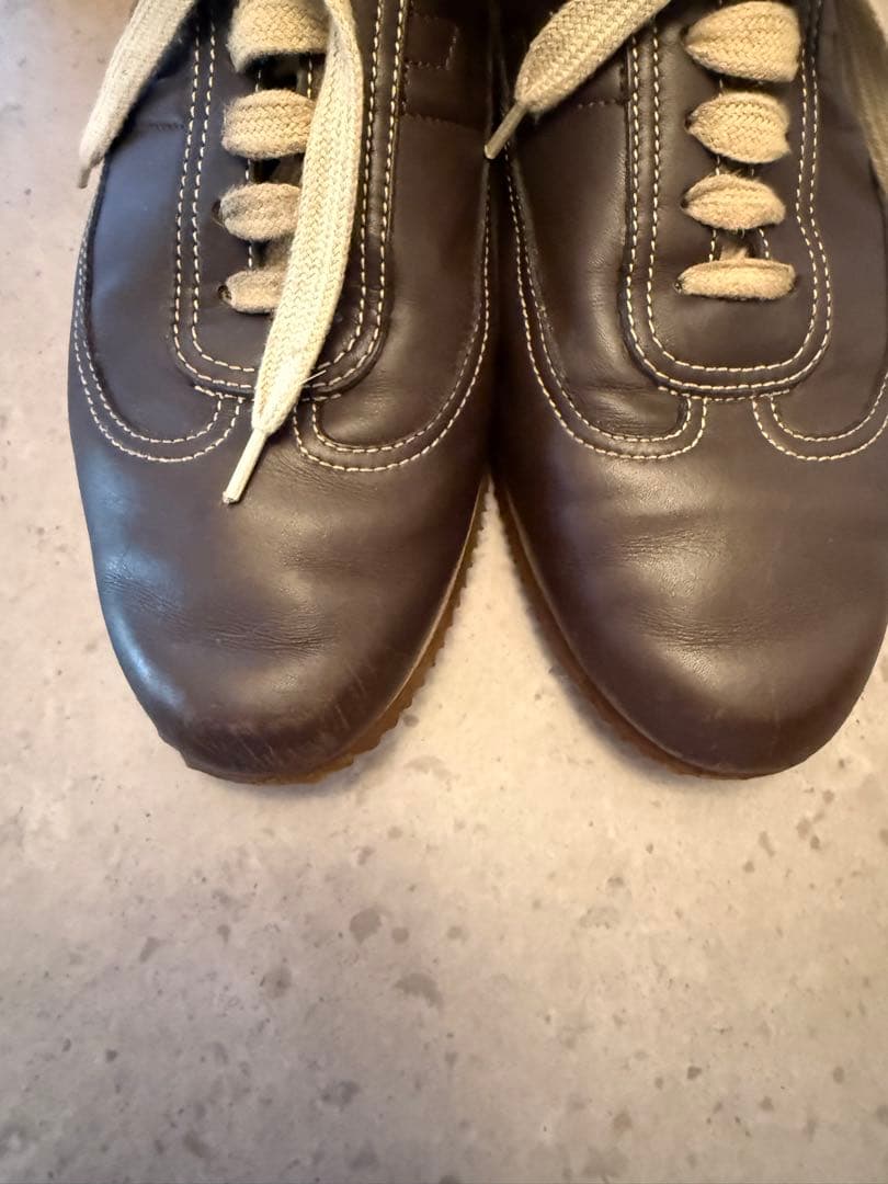 HERMES エルメスクイックレザーHロゴ　ローカットスニーカー