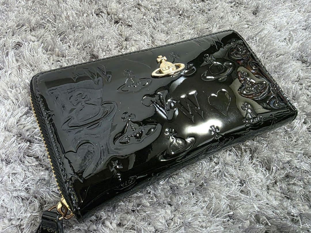 ☆美品☆ ヴィヴィアンウエストウッド 本革 エナメル オーブ 長財布 ブラック