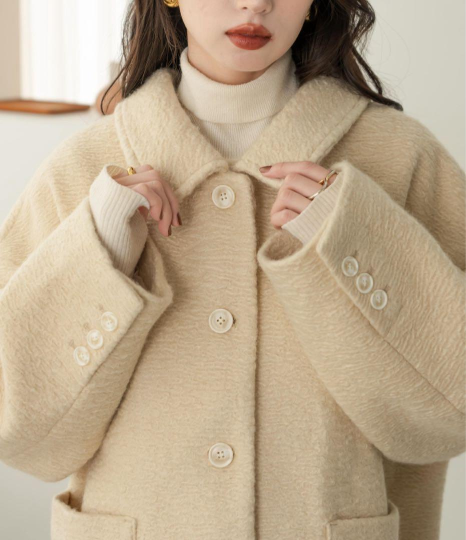 hinari ステンカラーシャギーミドルコート アイボリー ジャケット