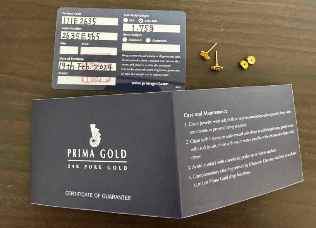 PRIMAGOLD k24 純金　一輪桜ピアス