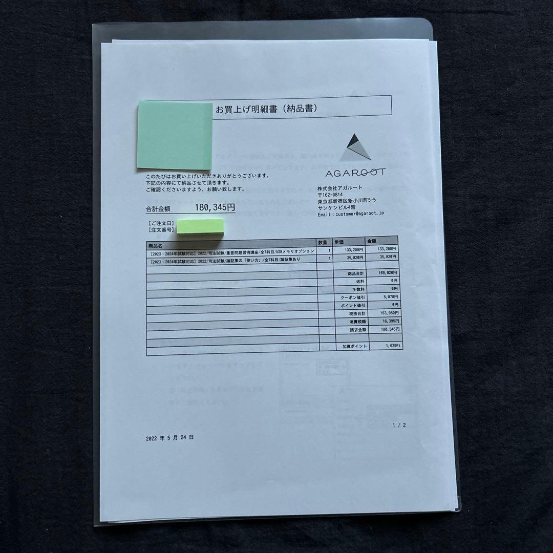 アガルート　重要問題習得講座 論証集の使い方　セット