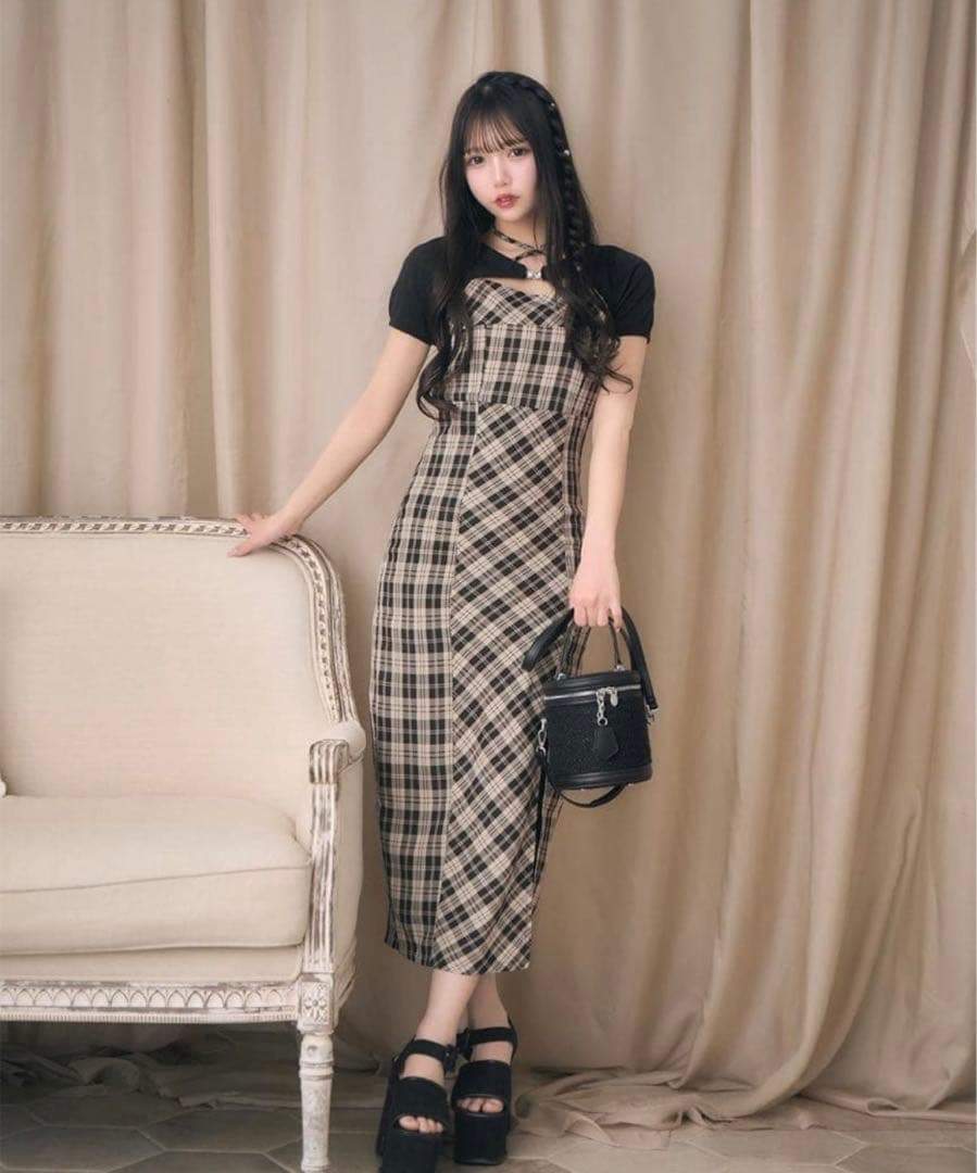 ミシェルマカロン アンサンブルチェックワンピース フリーサイズ ワンピースのみ