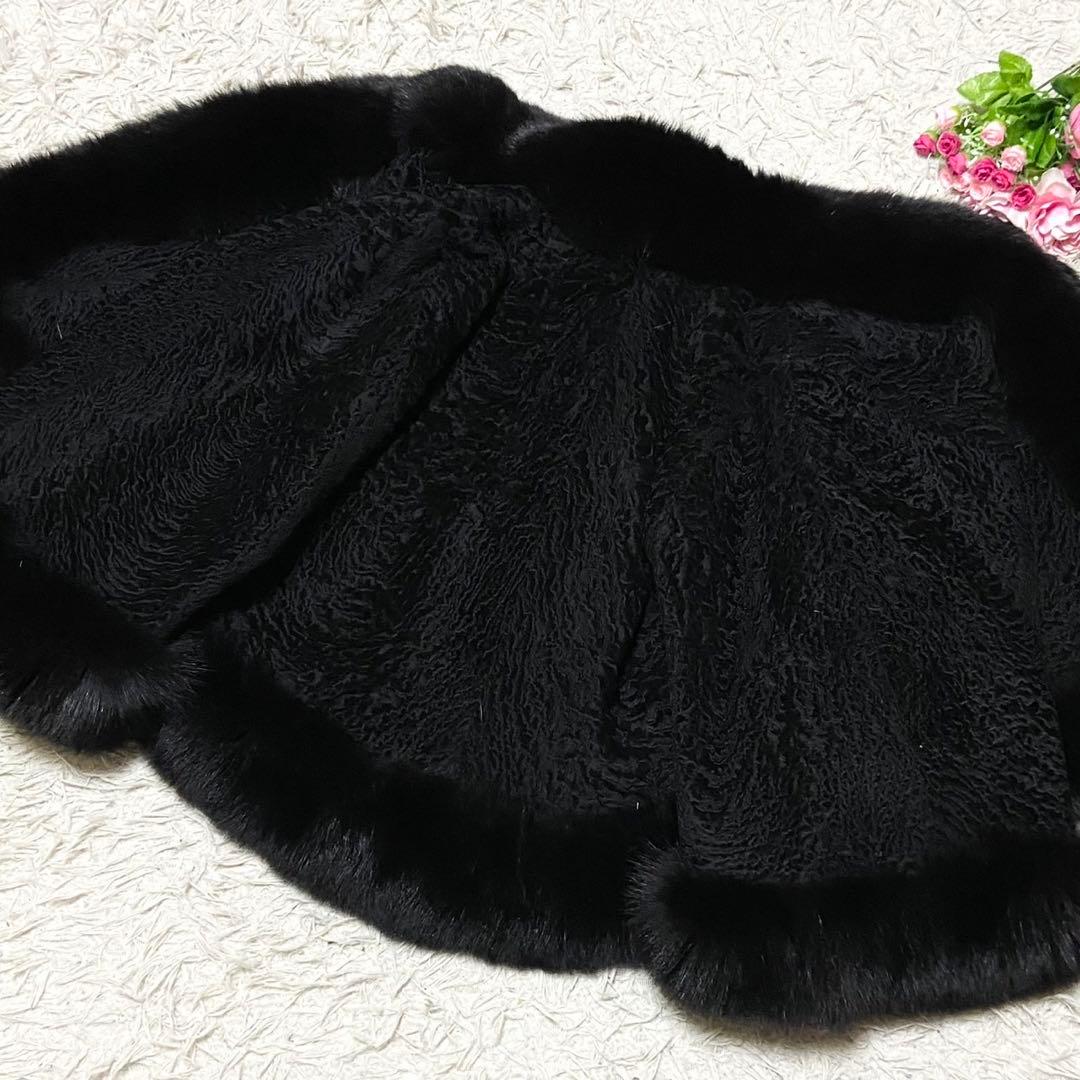 【極美品】毛皮 リアルファーコート ポンチョ ブラック