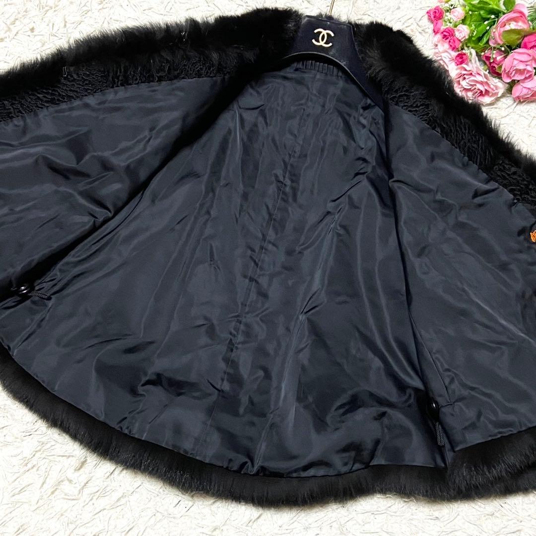 【極美品】毛皮 リアルファーコート ポンチョ ブラック