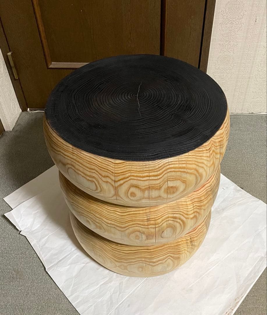 丸太　3段スツール 黒とナチュラルウッド