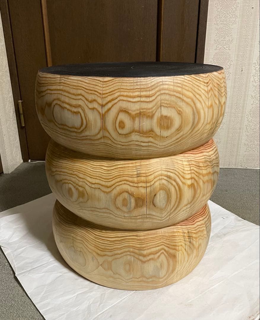 丸太　3段スツール 黒とナチュラルウッド