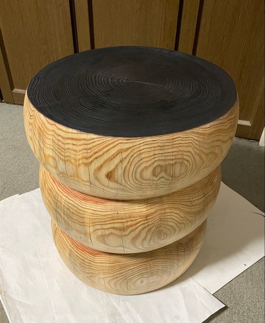 丸太　3段スツール 黒とナチュラルウッド
