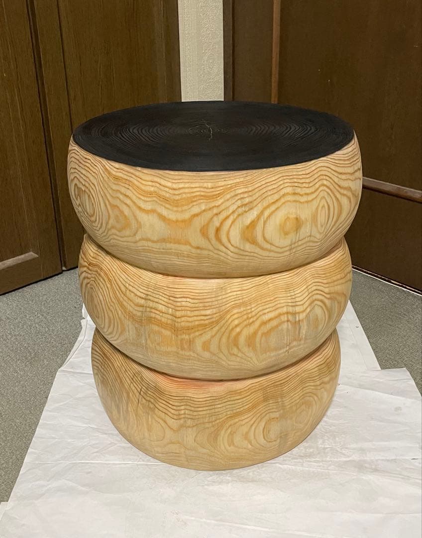 丸太　3段スツール 黒とナチュラルウッド