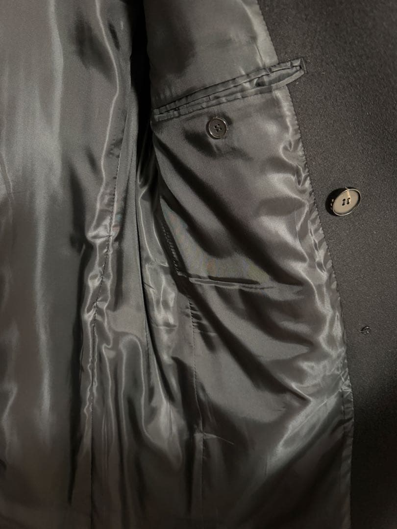 ブラック ダブルチェスターコート カシミヤ混