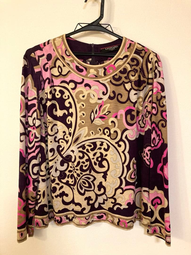 ☆LEONARD FASHION 長袖薄手トップス 紫・ピンク・ベージュ☆ＬＬ☆