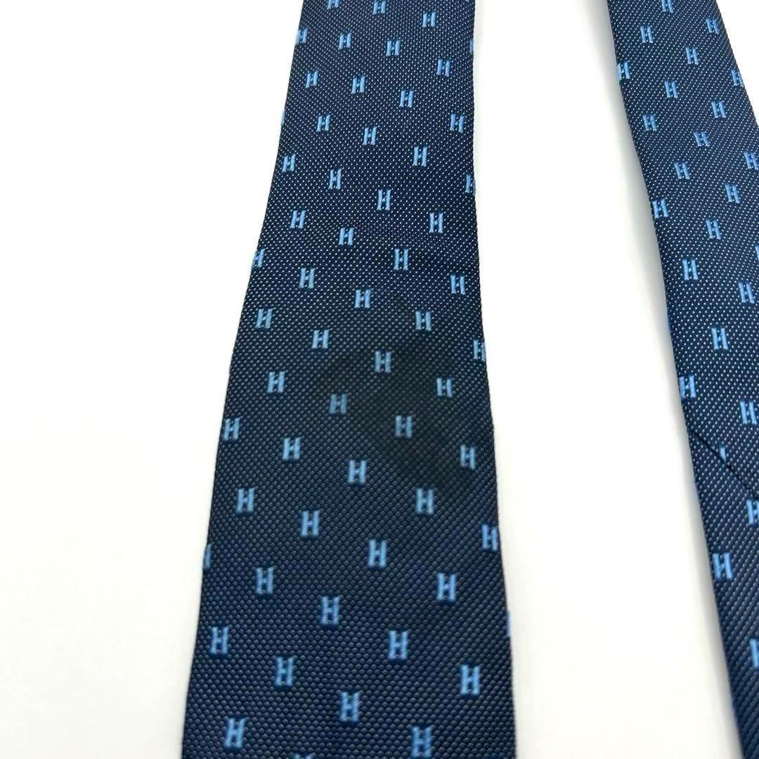 【美品】HERMES エルメス ネクタイ ネイビー H柄 H織 ファソネ 光沢