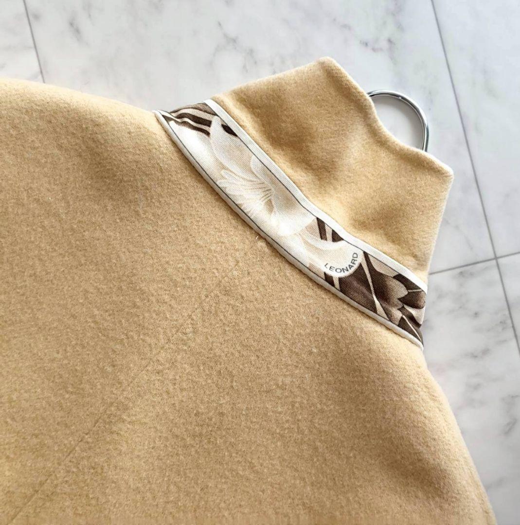 レオナール ダブルフェイス 袖口 フラワー トリム リボン ジャケット コート