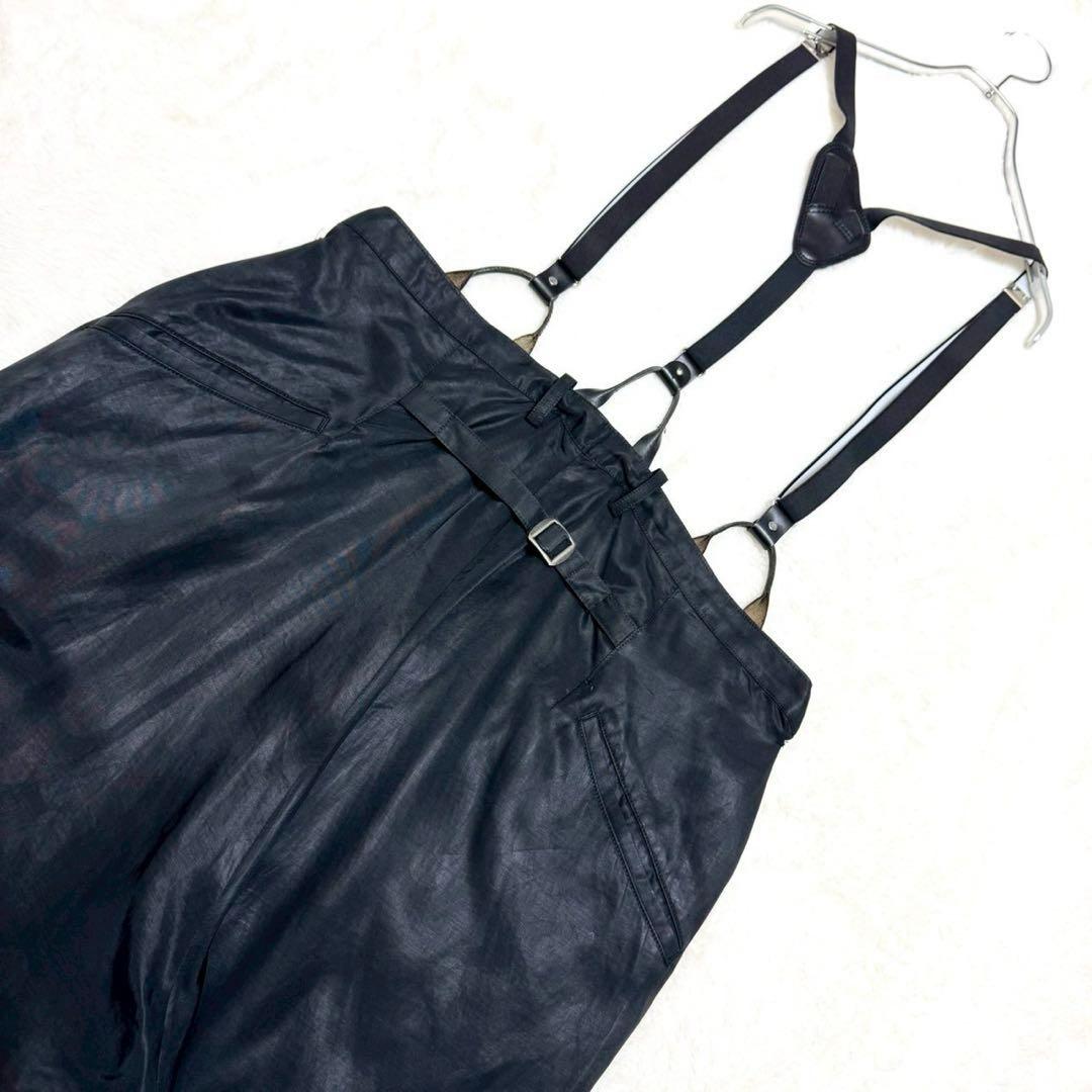 【専用】Y's サスペンダー付 ドット柄 ワイドパンツ 本革 ロゴ刻印 ブラック