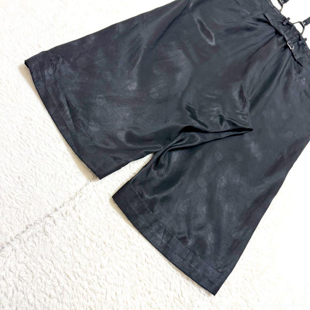 【専用】Y's サスペンダー付 ドット柄 ワイドパンツ 本革 ロゴ刻印 ブラック