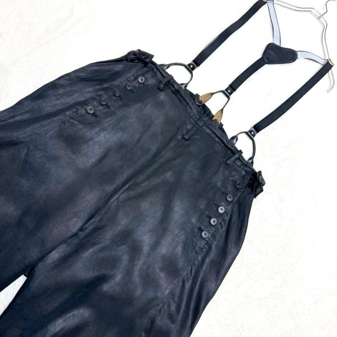 【専用】Y's サスペンダー付 ドット柄 ワイドパンツ 本革 ロゴ刻印 ブラック