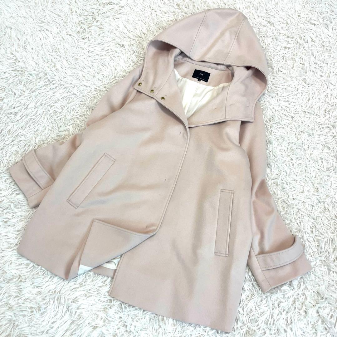 美品☆ 23区 ウールカシミヤビーバー フード付き ショートコート 44