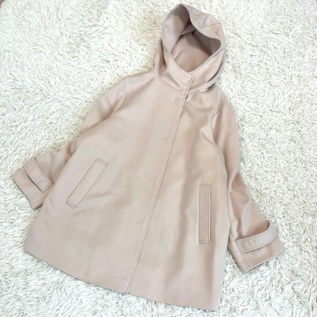美品☆ 23区 ウールカシミヤビーバー フード付き ショートコート 44