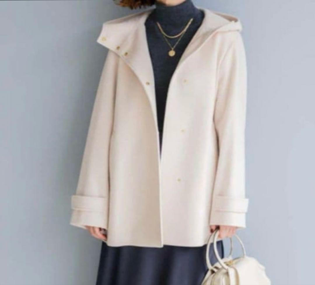 美品☆ 23区 ウールカシミヤビーバー フード付き ショートコート 44