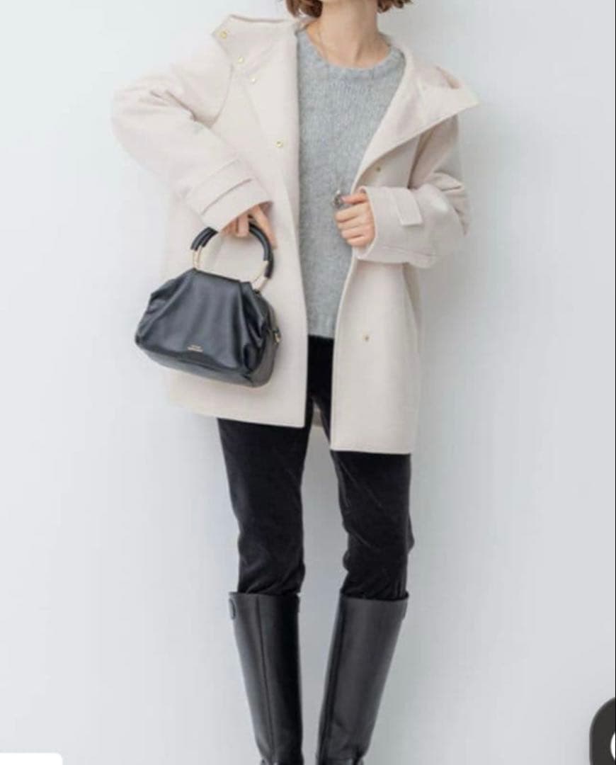 美品☆ 23区 ウールカシミヤビーバー フード付き ショートコート 44