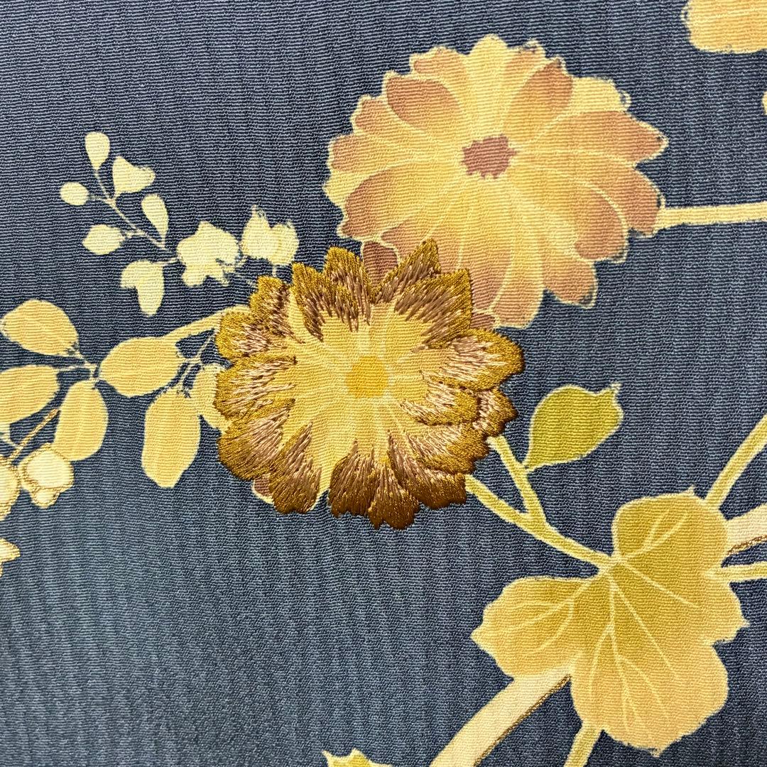 D103 訪問着 菊刺繍 蔦の葉 正絹 着物 袷 しつけ糸付き未使用極美品