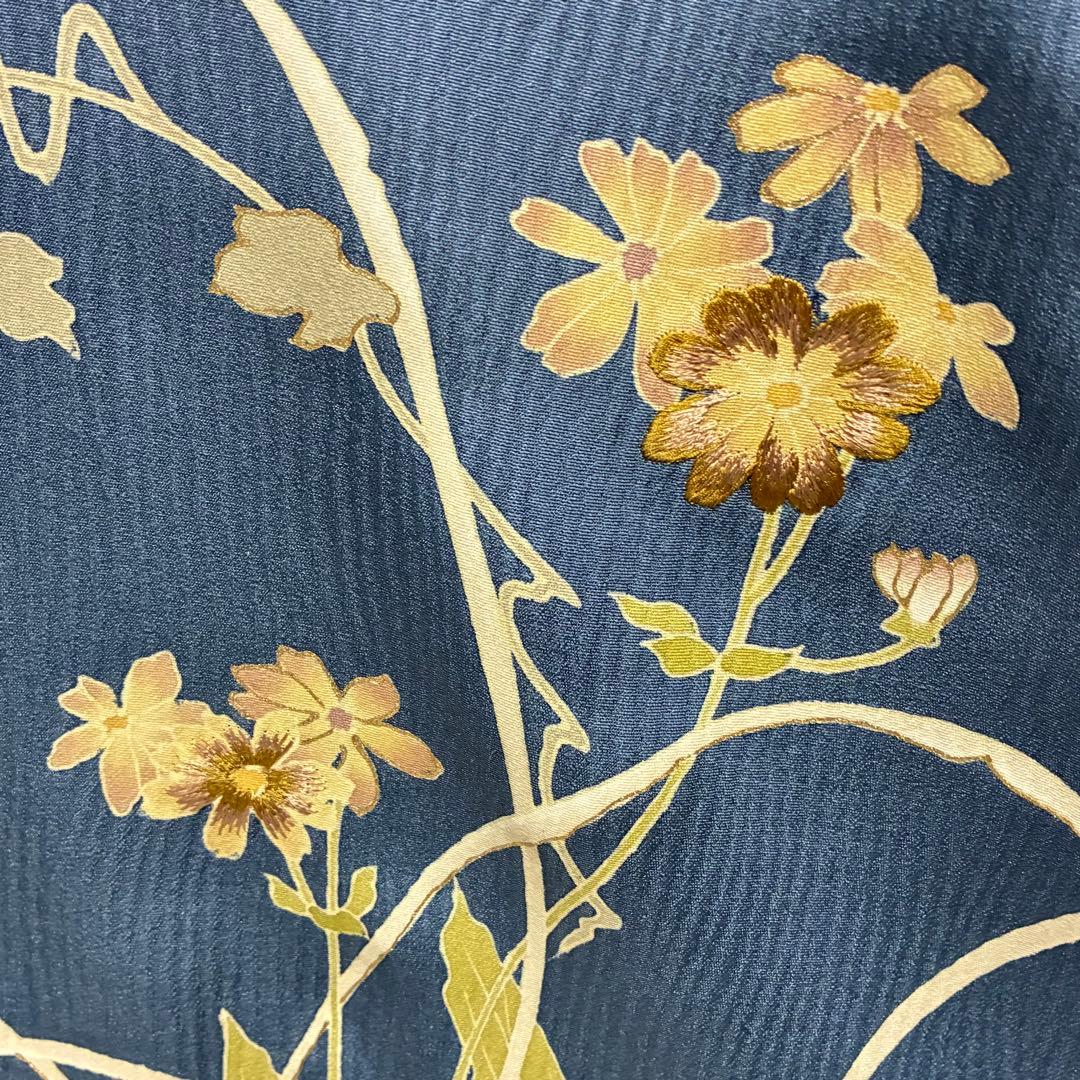 D103 訪問着 菊刺繍 蔦の葉 正絹 着物 袷 しつけ糸付き未使用極美品