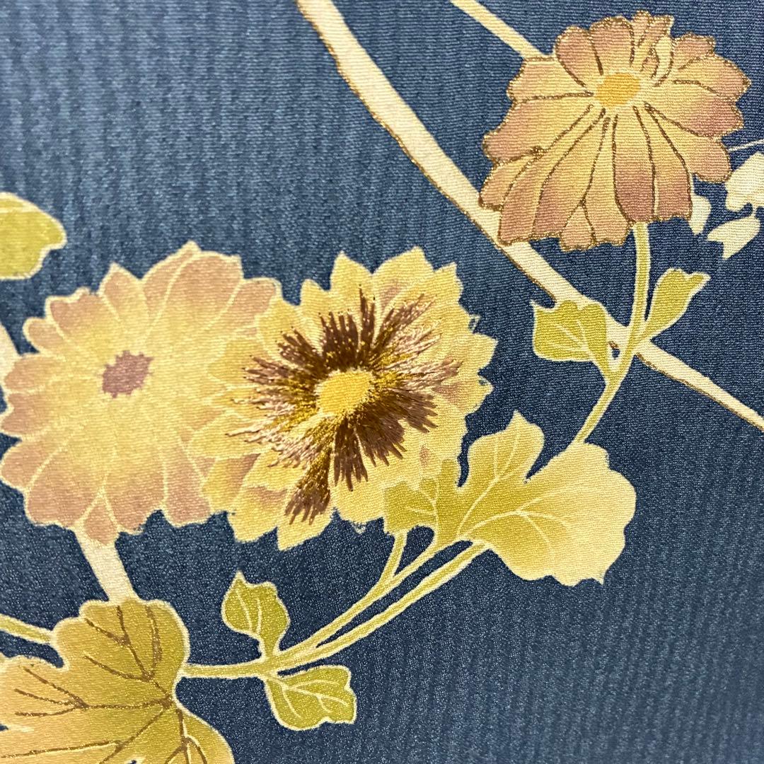 D103 訪問着 菊刺繍 蔦の葉 正絹 着物 袷 しつけ糸付き未使用極美品