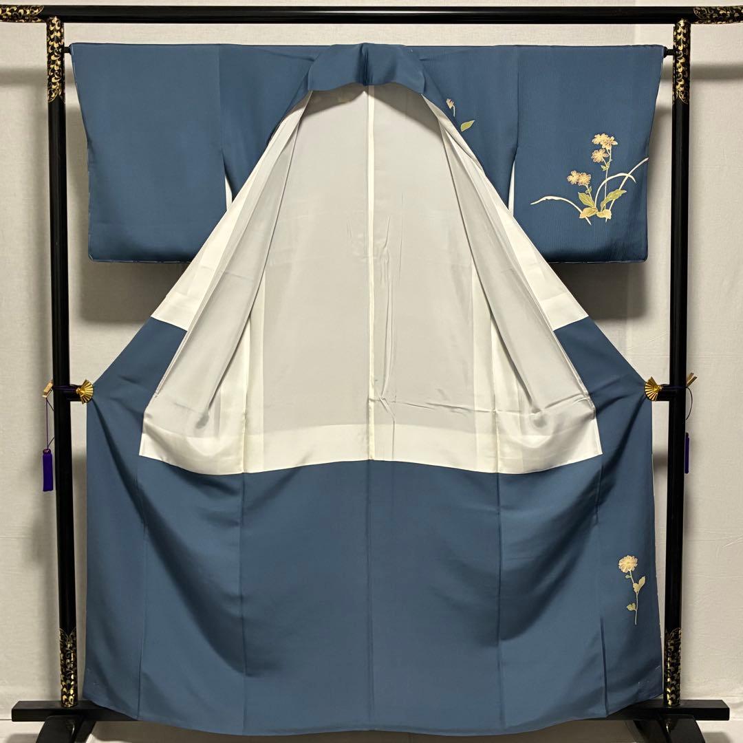 D103 訪問着 菊刺繍 蔦の葉 正絹 着物 袷 しつけ糸付き未使用極美品