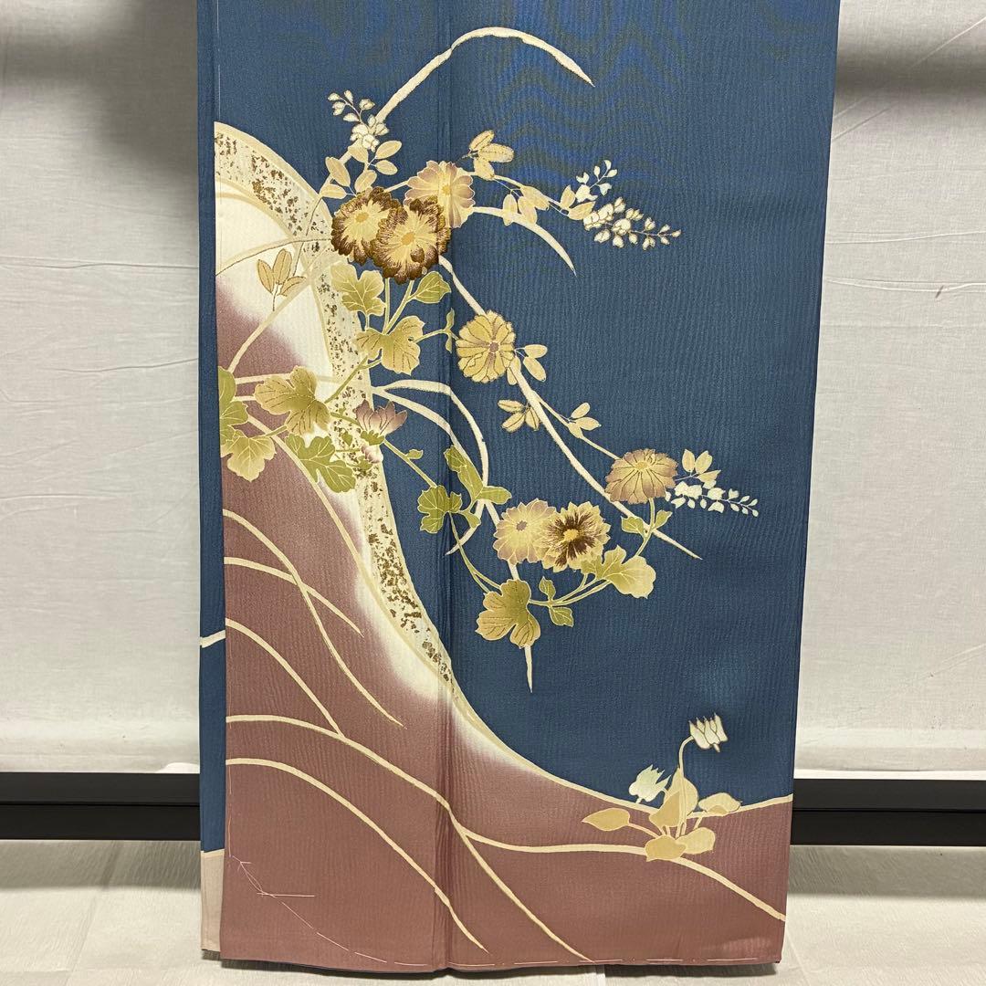 D103 訪問着 菊刺繍 蔦の葉 正絹 着物 袷 しつけ糸付き未使用極美品