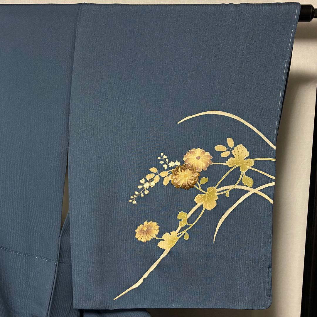 D103 訪問着 菊刺繍 蔦の葉 正絹 着物 袷 しつけ糸付き未使用極美品