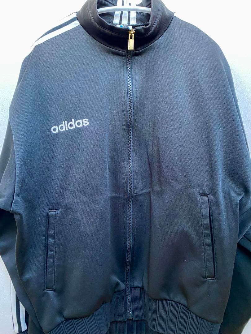 90s アディダス デサント製 セットアップ ジャージ XO 黒　ビッグロゴ