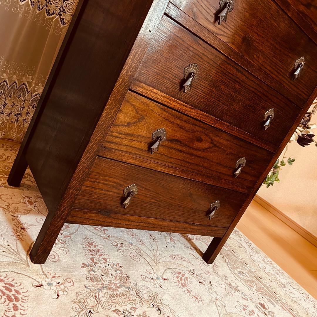 イギリスアンティーク　オーク材　ハイチェスト　6段キャビネット　英国家具