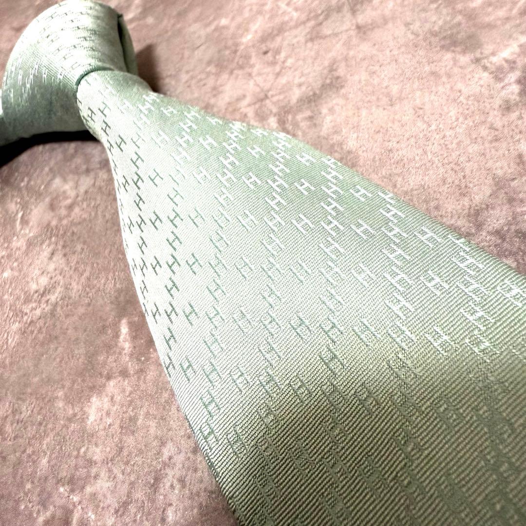 HERMES エルメス ネクタイ ミントグリーン ファソネ H柄 定番 王道